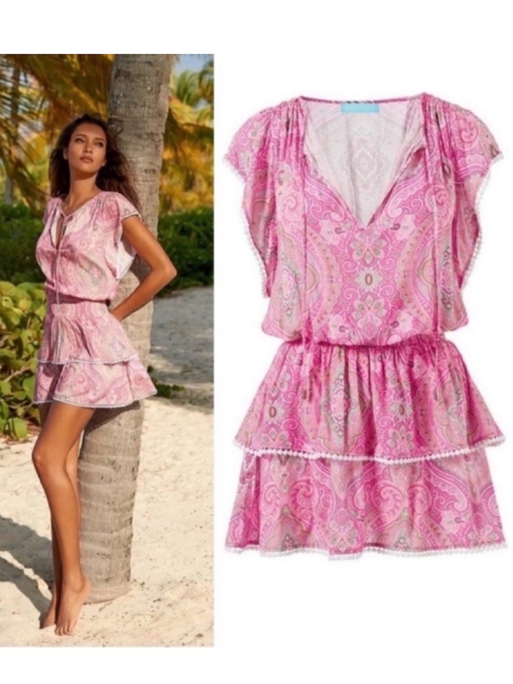 Melissa Odabash Pink Paisley Short Swim Coverup Dress
